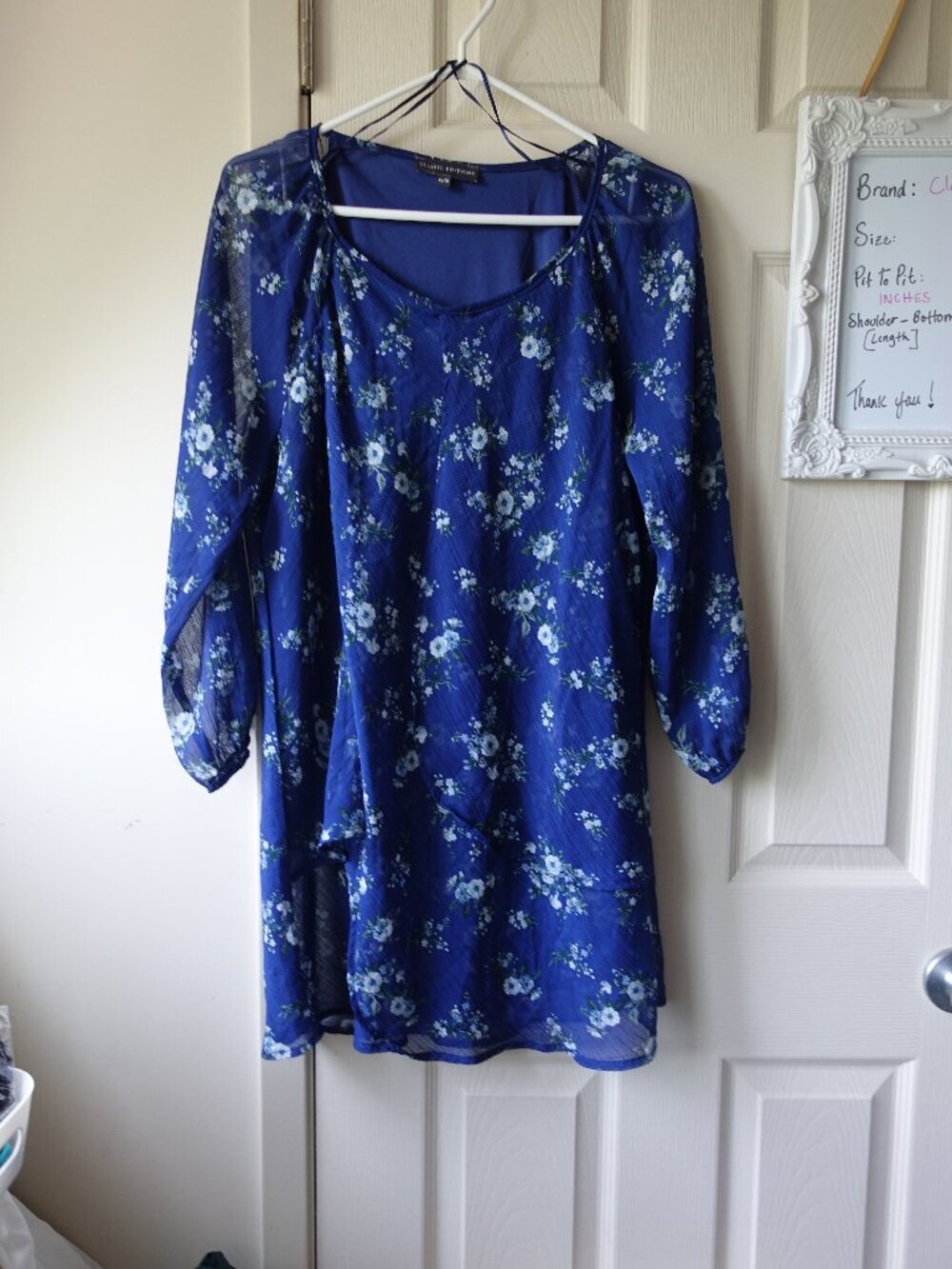 Blue Floral Chiffon Women's Blouse Dress